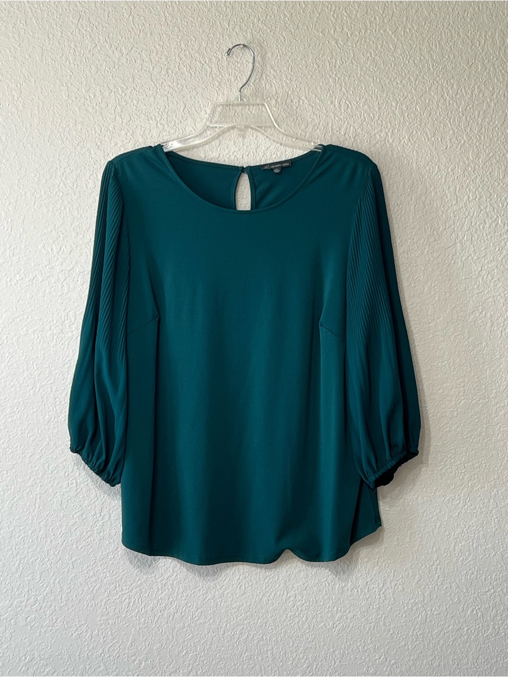 Adrianna Papell Plus Size 1X Dark Green Pullover Blouse Top 3/4 Balloon Sleeves - Picture 5 of 10